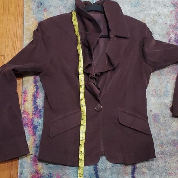 BCBGMaxAzria Brown Corduroy Jacket with Ruffled Neckline Size M - Picture 12 of 14